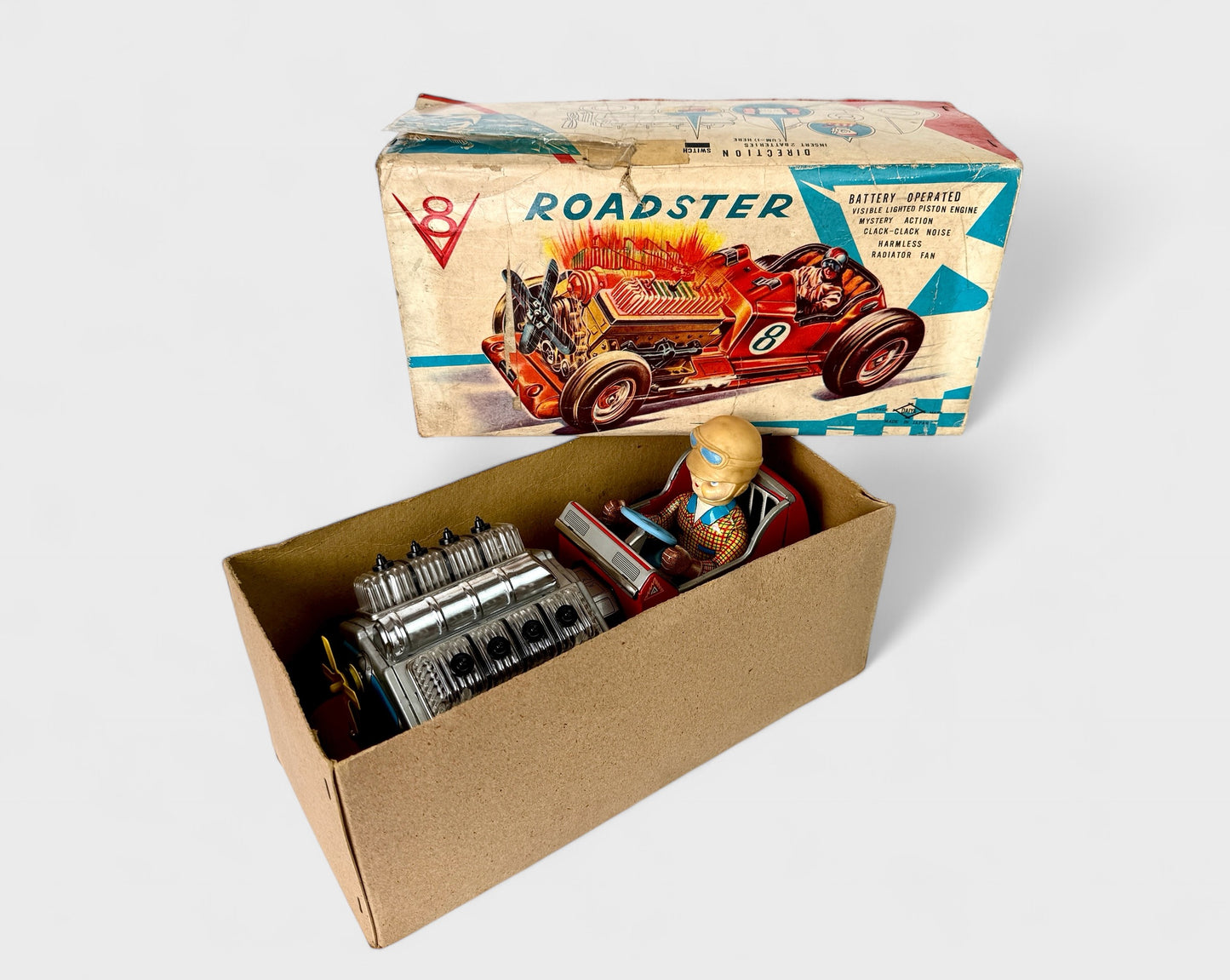 DAIYA Roadster V8 Tin Toy anni 50 Japan Battery FUNZIONANTE car giocattolo box