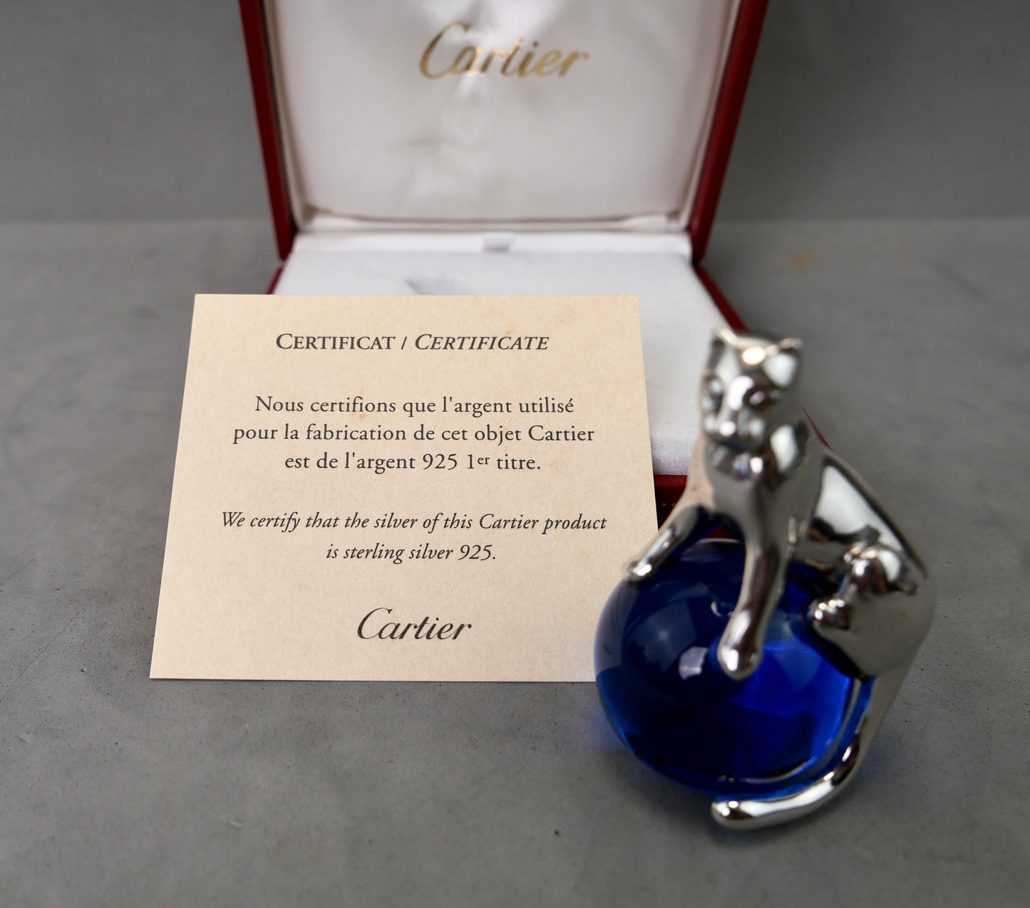 N.3 Fermacarte Cartier Panthere Argento massiccio 925% box 1990 cristallo