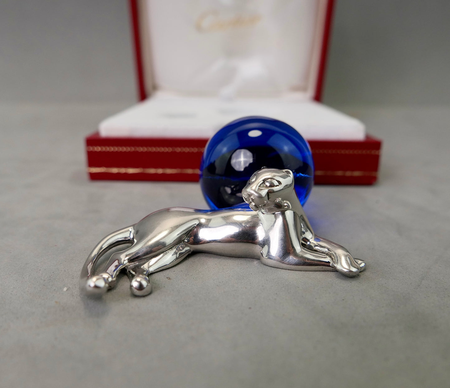 N.3 Fermacarte Cartier Panthere Argento massiccio 925% box 1990 cristallo