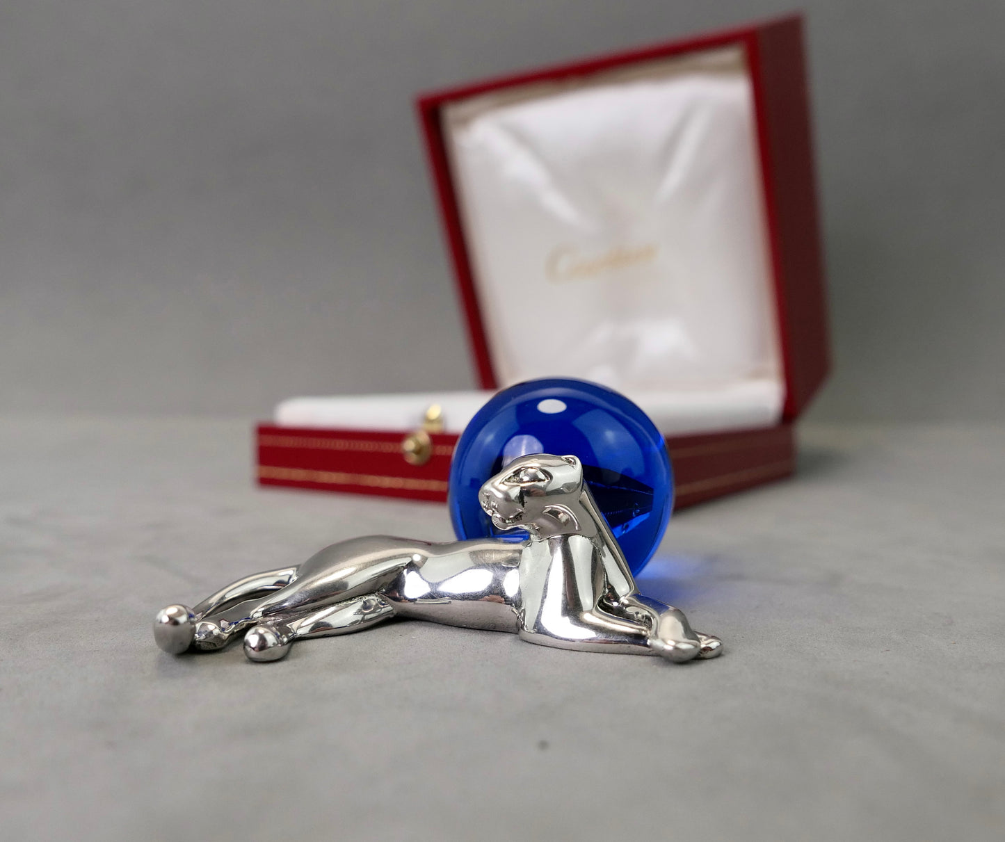 N.3 Fermacarte Cartier Panthere Argento massiccio 925% box 1990 cristallo