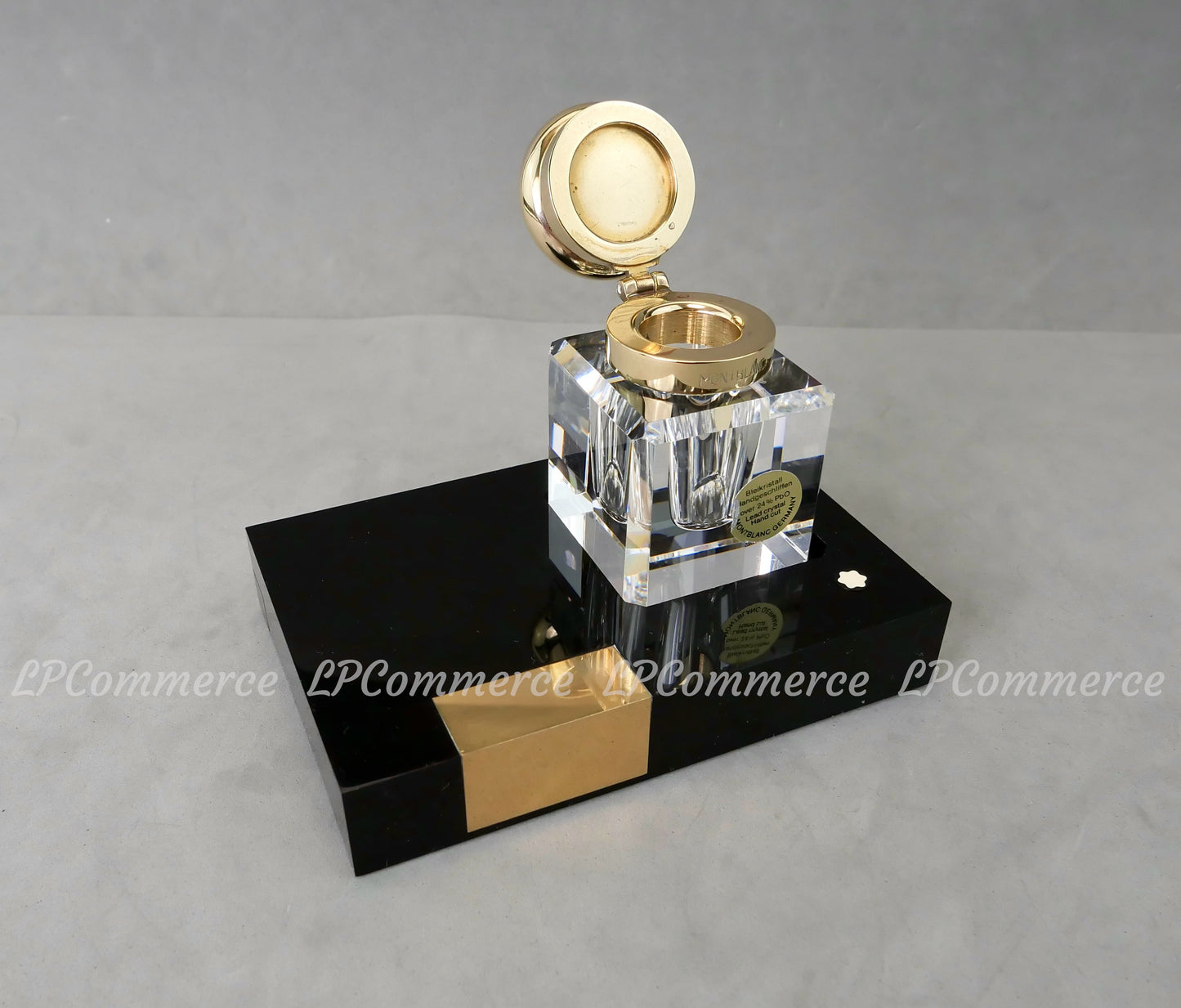 Calamaio Montblanc ottone e cristallo con base inkwell vintage fountain pen