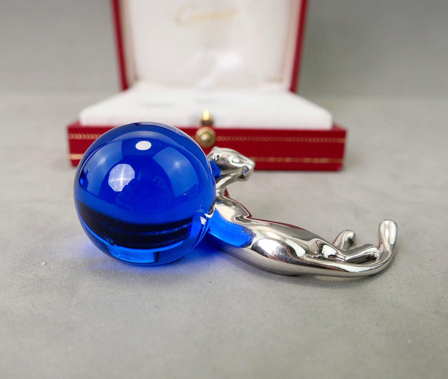 N.3 Fermacarte Cartier Panthere Argento massiccio 925% box 1990 cristallo