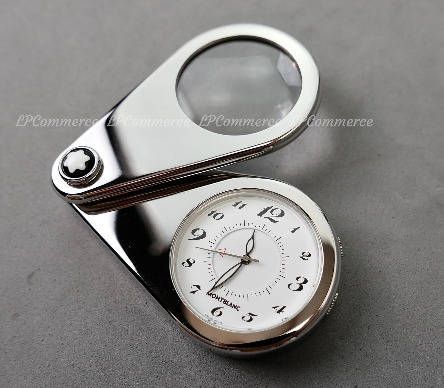 Orologio sveglia Montblanc travel clock alarm quartz watch lente ingrandimento