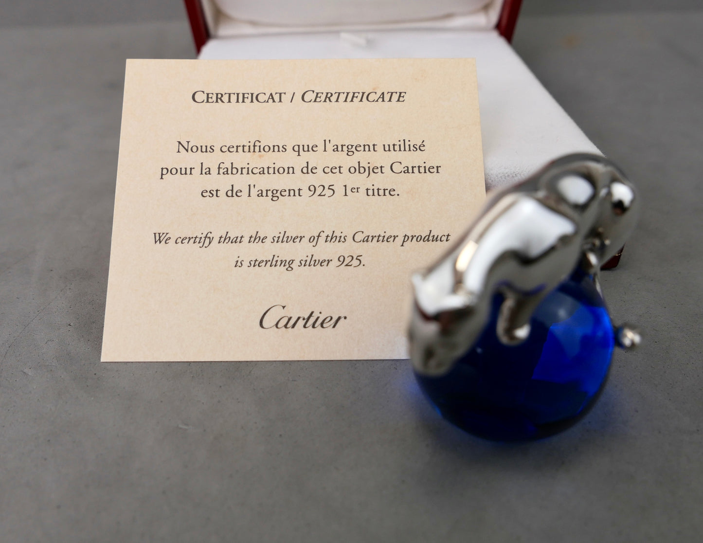 N.3 Fermacarte Cartier Panthere Argento massiccio 925% box 1990 cristallo
