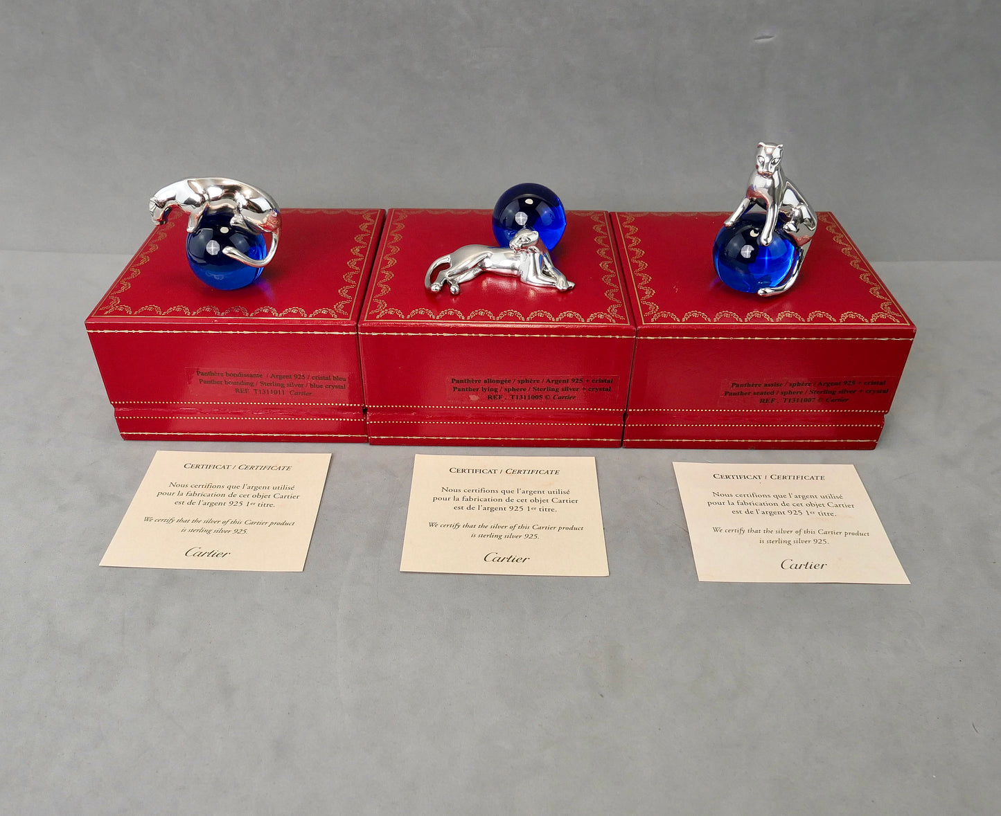 N.3 Fermacarte Cartier Panthere Argento massiccio 925% box 1990 cristallo