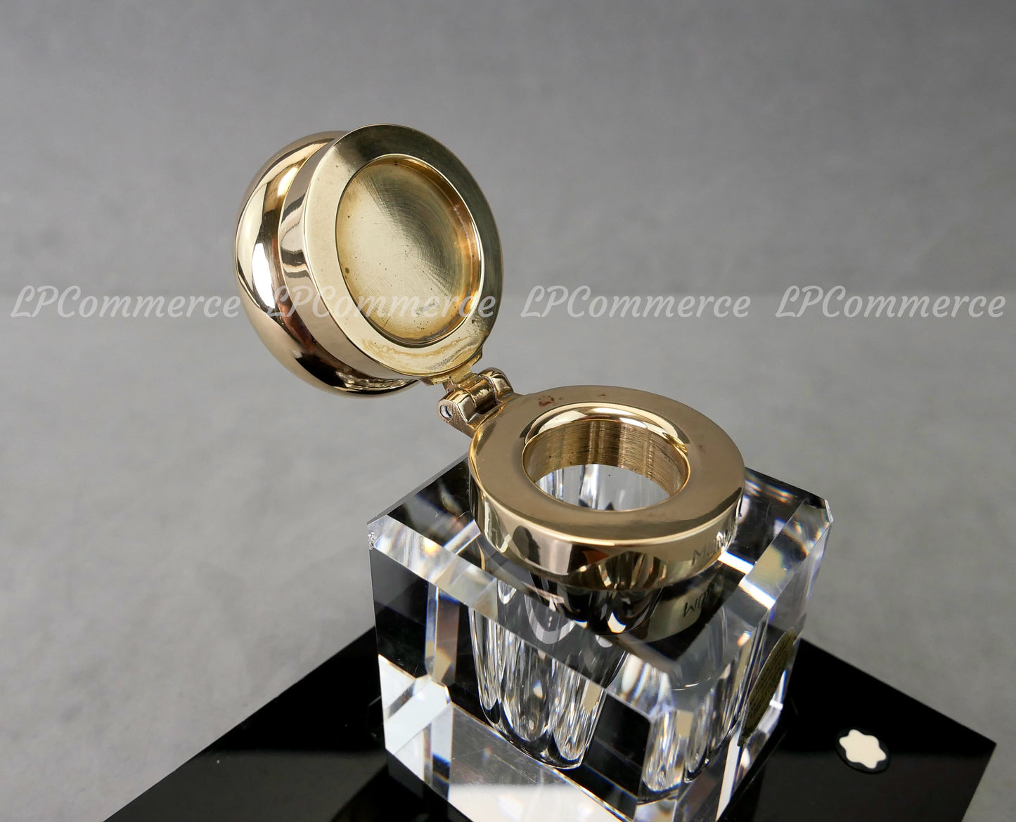 Calamaio Montblanc ottone e cristallo con base inkwell vintage fountain pen