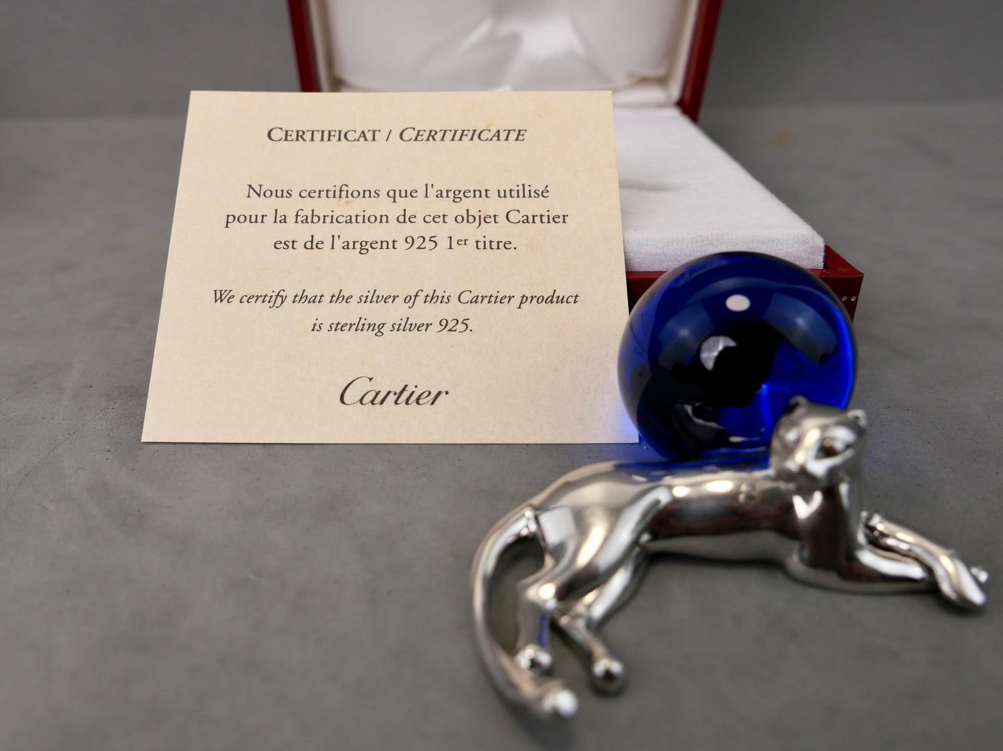 N.3 Fermacarte Cartier Panthere Argento massiccio 925% box 1990 cristallo